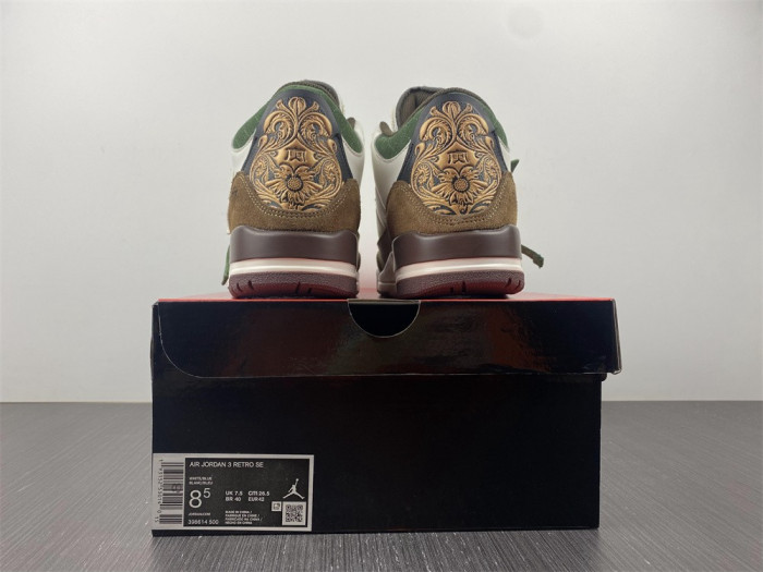 Air Jordan 3 Retro SE White Dark Brown Green 398614-500